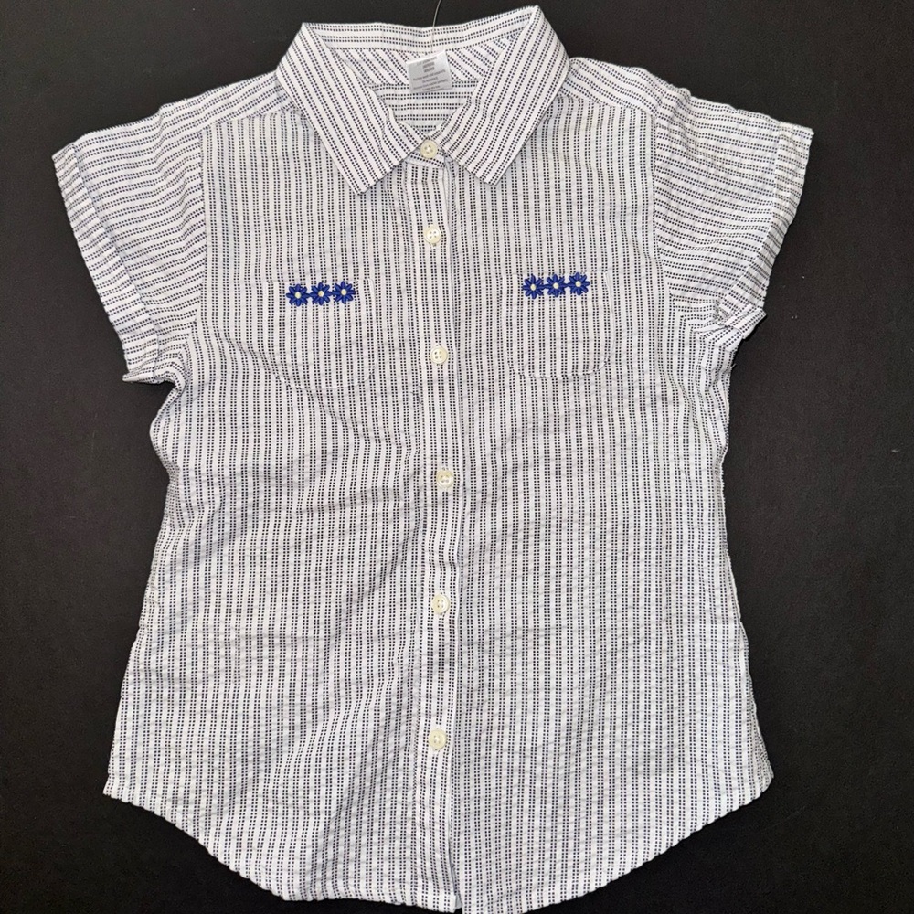 NEW Gymboree girls Shirt 8 flower shower white navy seersucker stripe button top